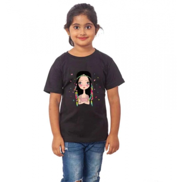 Dropship Girls Cotton Tribal Half Sleeve TShirt (Black)