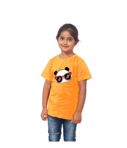 Girls Cotton Panda Glass Half Sleeve TShirt (Mustard)