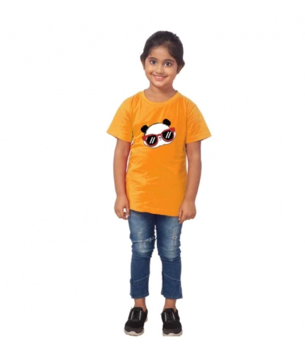 Girls Cotton Panda Glass Half Sleeve TShirt (Mustard)
