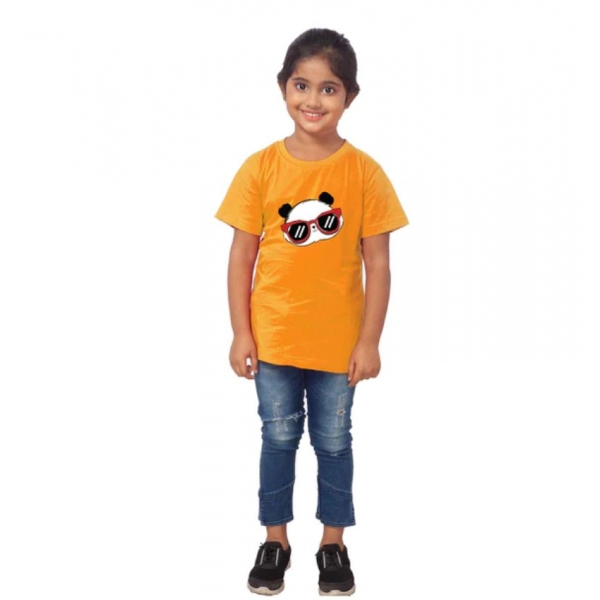 Dropship Girls Cotton Panda Glass Half Sleeve TShirt (Mustard)