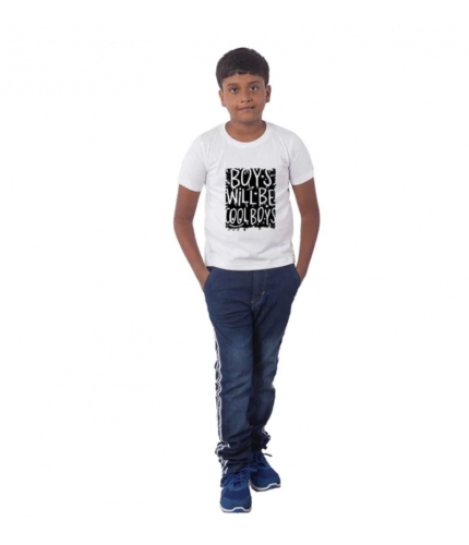 Boys Cotton Will Be Cool Half Sleeve TShirt (White)
