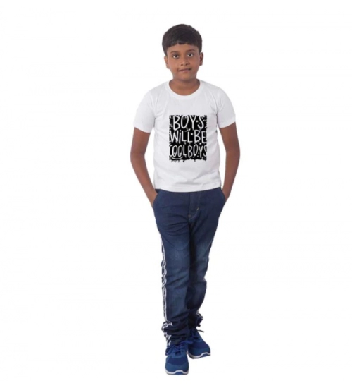 Boys Cotton Will Be Cool Half Sleeve TShirt (White)