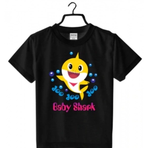 Generic Girls Cotton Baby Shark Half Sleeve TShirt (Black)