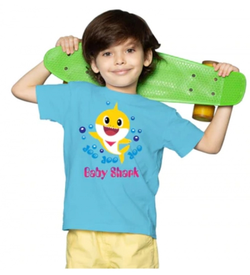 Boys Cotton Baby Shark Half Sleeve TShirt (Blue)