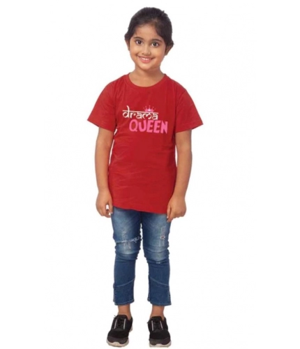 Girls Cotton Drama Queen Half Sleeve TShirt (Maroon)