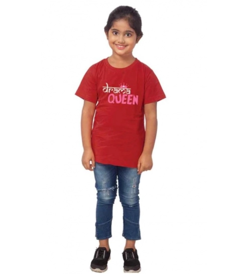 Girls Cotton Drama Queen Half Sleeve TShirt (Maroon)