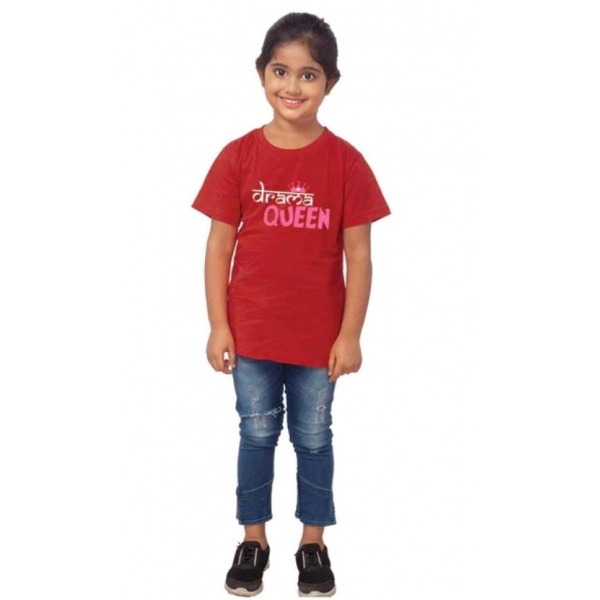 Dropship Girls Cotton Drama Queen Half Sleeve TShirt (Maroon)