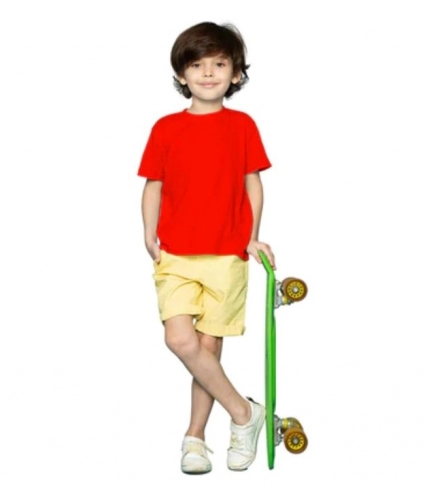 Boys Cotton Plain Half Sleeve TShirt (Red)