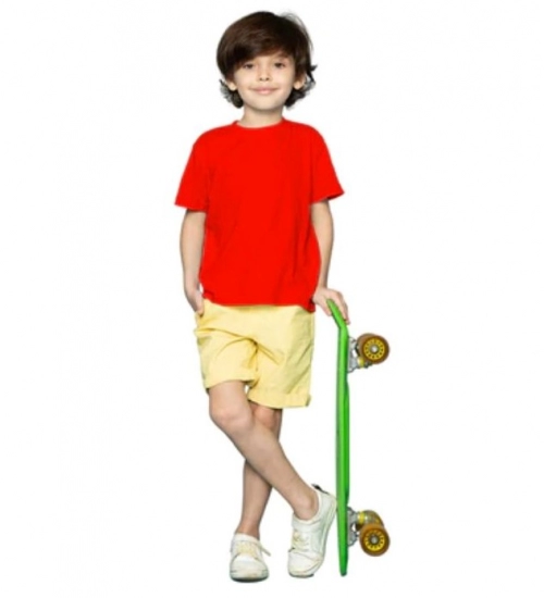 Boys Cotton Plain Half Sleeve TShirt (Red)