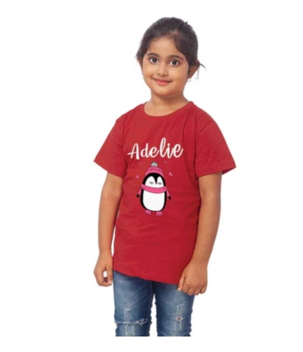 Girls Cotton Adelie Half Sleeve TShirt (Maroon)