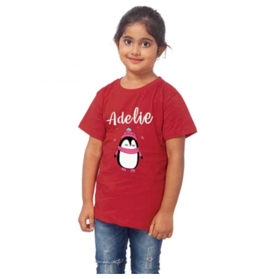 Girls Cotton Adelie Half Sleeve TShirt (Maroon)