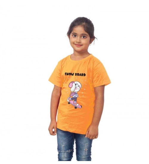 Girls Cotton Snow Board Half Sleeve TShirt (Mustard)