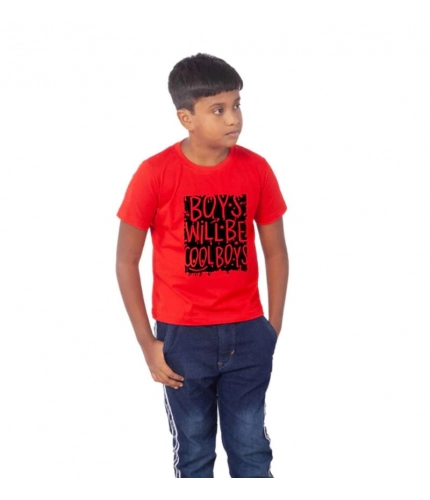 Boys Cotton Will Be Cool Half Sleeve TShirt (Red)