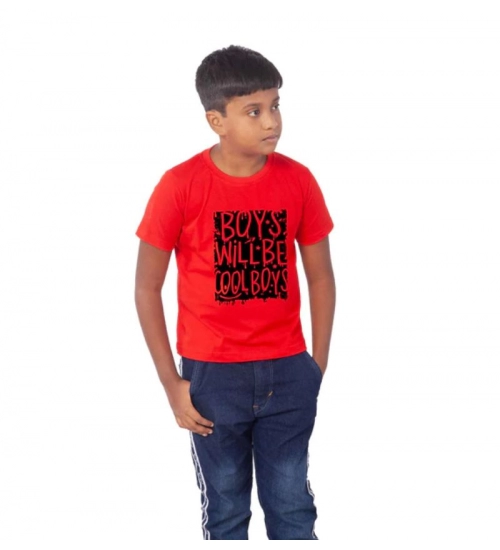 Boys Cotton Will Be Cool Half Sleeve TShirt (Red)