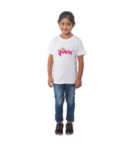 Girls Cotton Princess Half Sleeve TShirt (White)