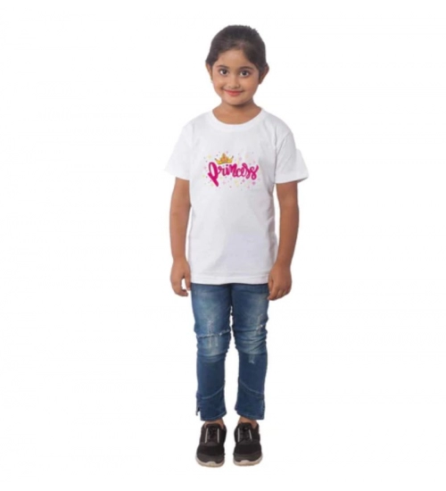 Girls Cotton Princess Half Sleeve TShirt (White)