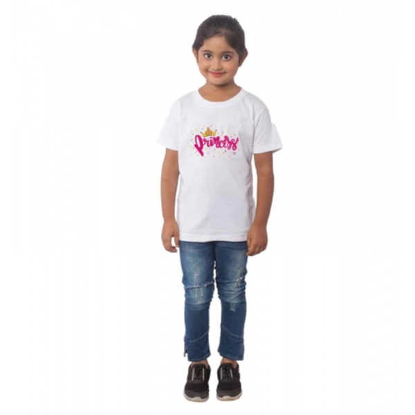 Dropship Girls Cotton Princess Half Sleeve TShirt (White)