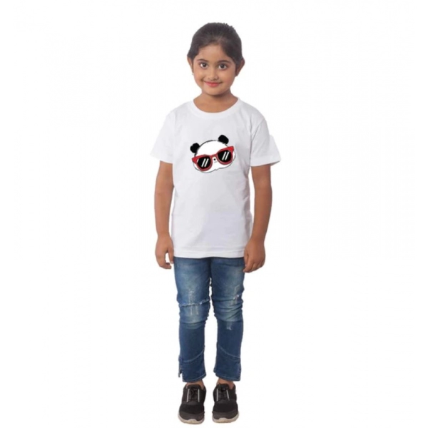 Dropship Girls Cotton Panda Glass Half Sleeve TShirt (White)