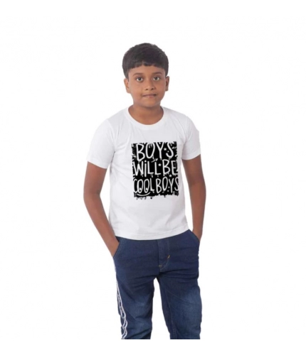 Boys Cotton Will Be Cool Half Sleeve TShirt (White)