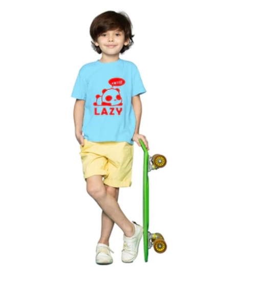 Boys Cotton Lazy Half Sleeve TShirt (Sky Blue)