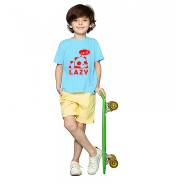 Dropship Boys Cotton Lazy Half Sleeve TShirt (Sky Blue)