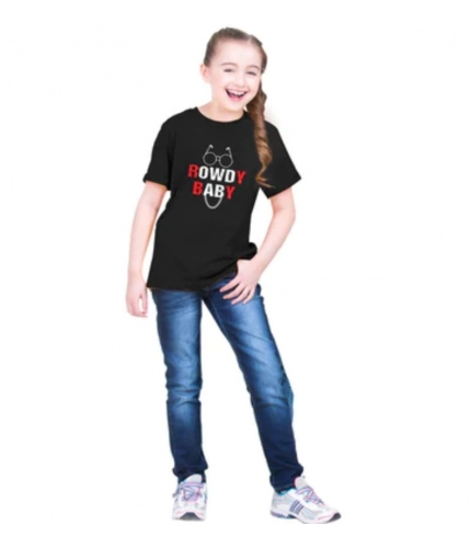 Girls Cotton Rowdy Baby Half Sleeve TShirt (Black)