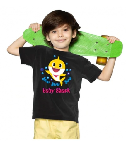 Boys Cotton Baby Shark Half Sleeve TShirt (Black)