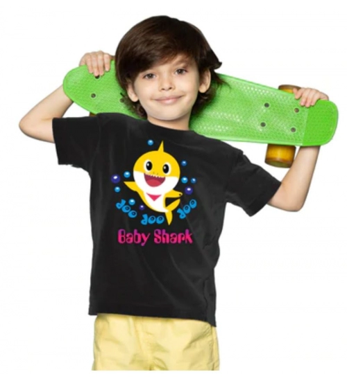Boys Cotton Baby Shark Half Sleeve TShirt (Black)