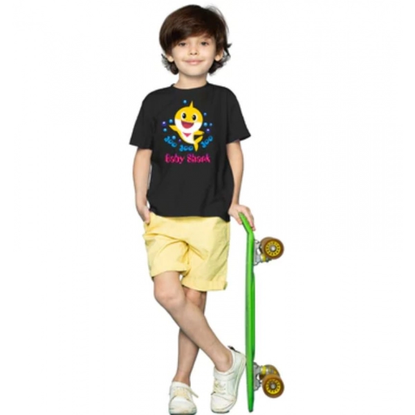 Dropship Boys Cotton Baby Shark Half Sleeve TShirt (Black)