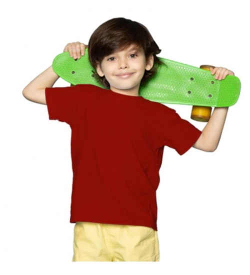 Boys Cotton Plain Half Sleeve TShirt (Maroon)