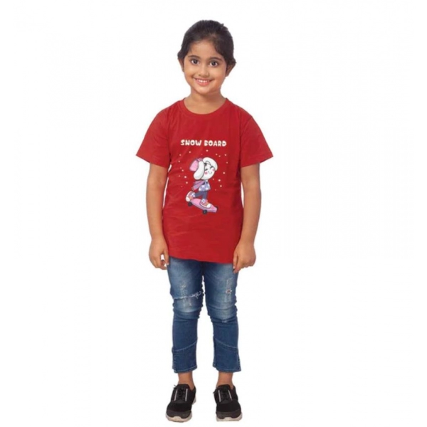 Dropship Girls Cotton Snow Board Half Sleeve TShirt (Maroon)