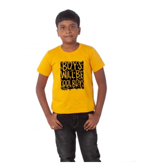 Boys Cotton Will Be Cool Half Sleeve TShirt (Mustard)