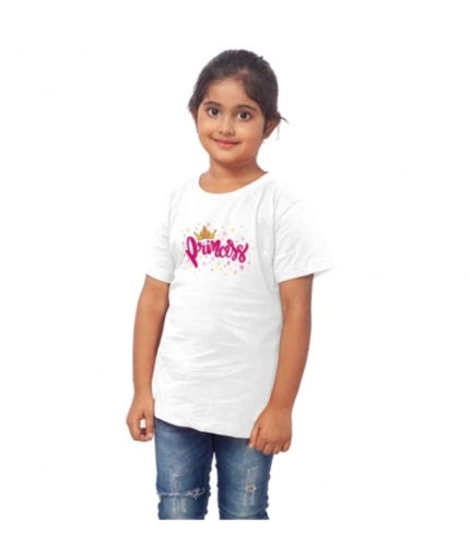 Girls Cotton Princess Half Sleeve TShirt (White)