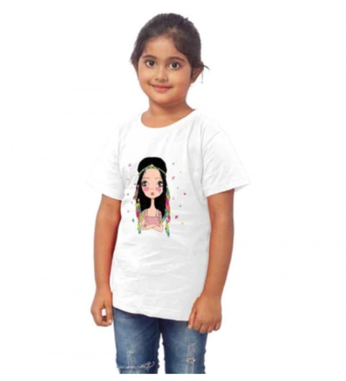 Girls Cotton Tribal Half Sleeve TShirt (White)