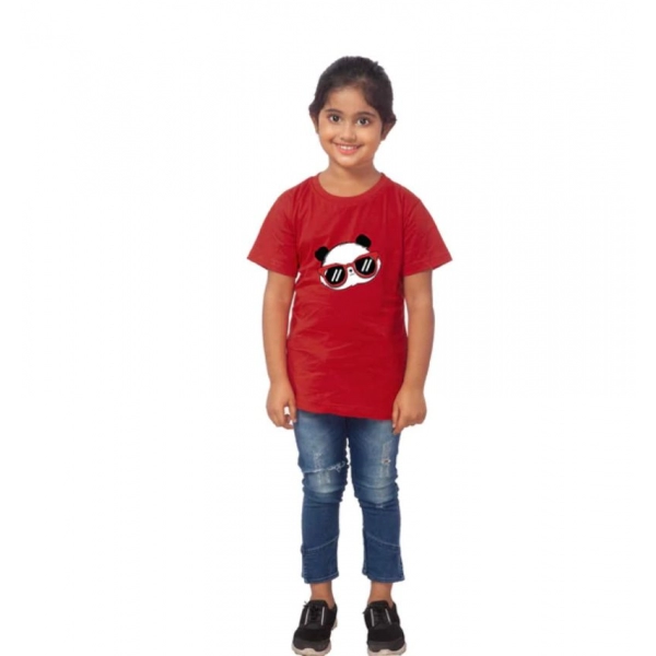 Dropship Girls Cotton Panda Glass Half Sleeve TShirt (Maroon)