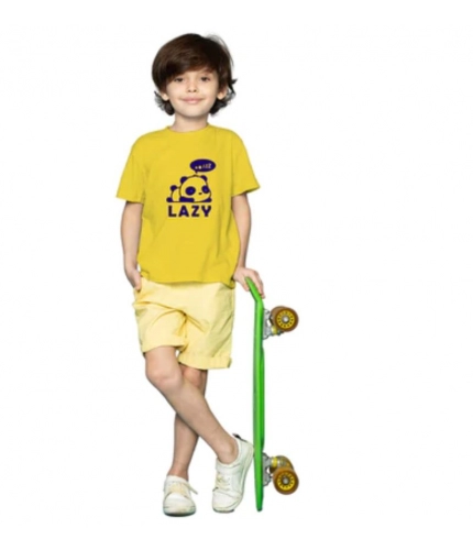 Boys Cotton Lazy Half Sleeve TShirt (Mustard)