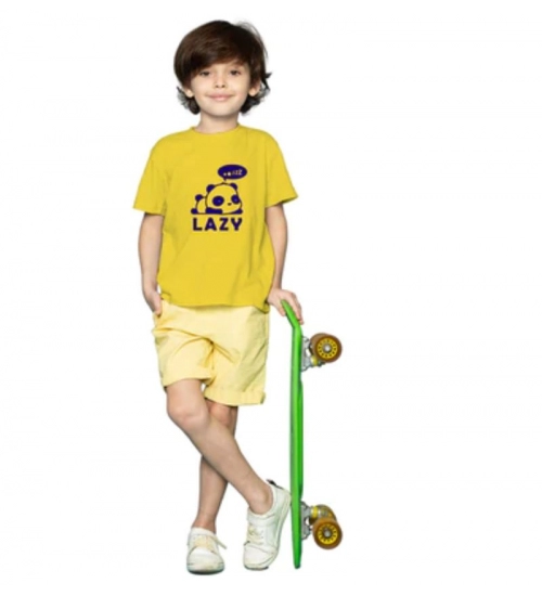 Boys Cotton Lazy Half Sleeve TShirt (Mustard)