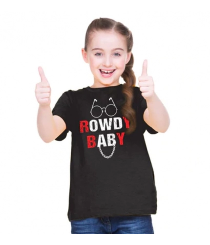 Girls Cotton Rowdy Baby Half Sleeve TShirt (Black)