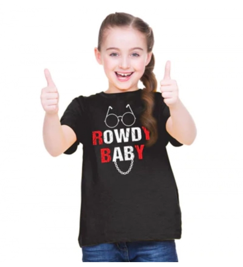 Girls Cotton Rowdy Baby Half Sleeve TShirt (Black)