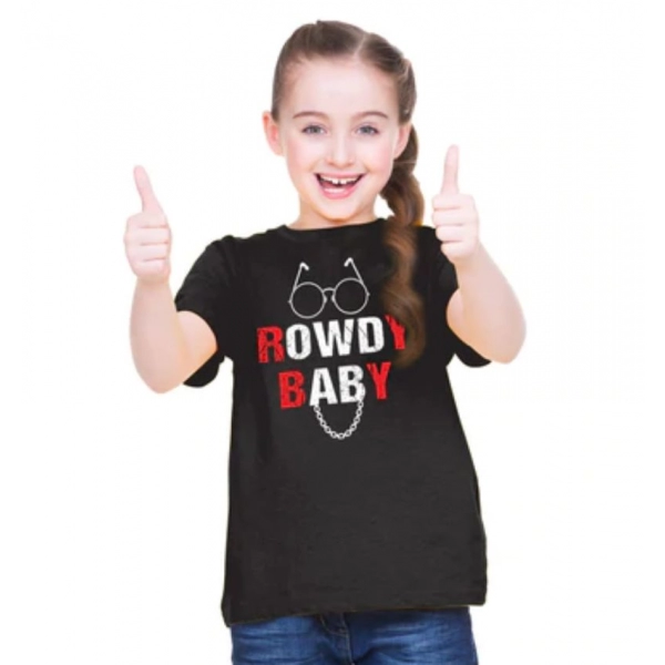 Dropship Girls Cotton Rowdy Baby Half Sleeve TShirt (Black)