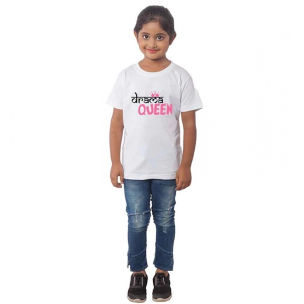 Dropship Girls Cotton Drama Queen Half Sleeve TShirt (White)
