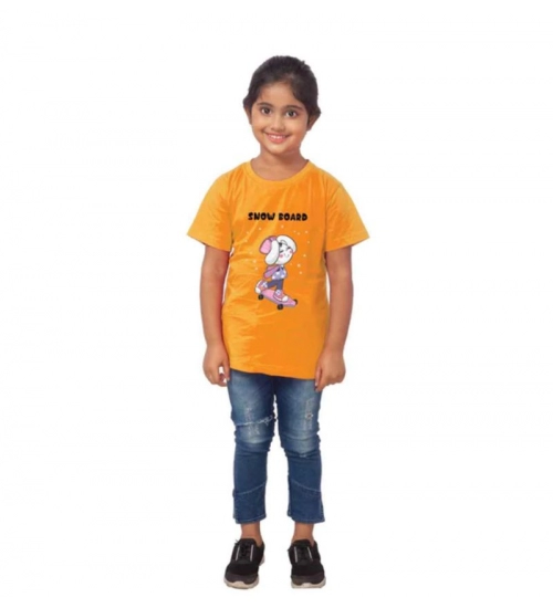 Girls Cotton Snow Board Half Sleeve TShirt (Mustard)