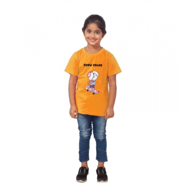 Dropship Girls Cotton Snow Board Half Sleeve TShirt (Mustard)