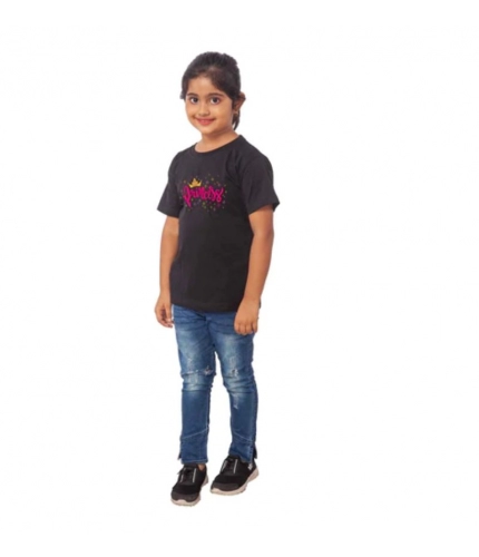 Girls Cotton Princess Half Sleeve TShirt (Black)