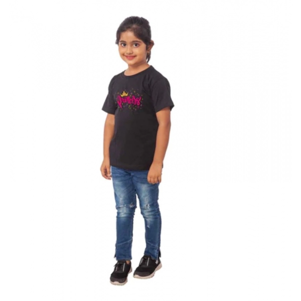 Dropship Girls Cotton Princess Half Sleeve TShirt (Black)