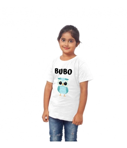 Girls Cotton Bubo Half Sleeve TShirt (White)