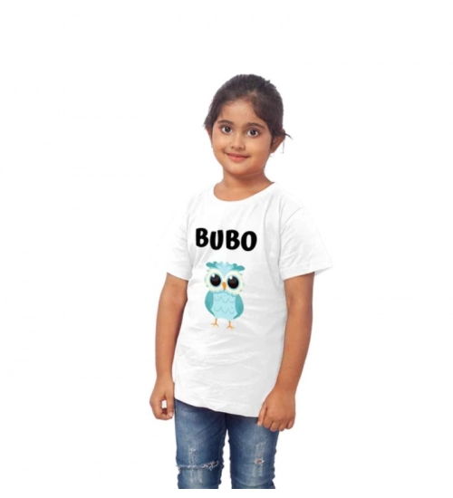 Girls Cotton Bubo Half Sleeve TShirt (White)
