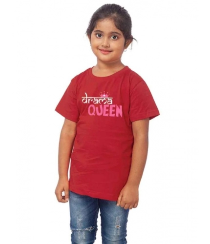 Girls Cotton Drama Queen Half Sleeve TShirt (Maroon)