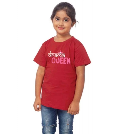 Girls Cotton Drama Queen Half Sleeve TShirt (Maroon)