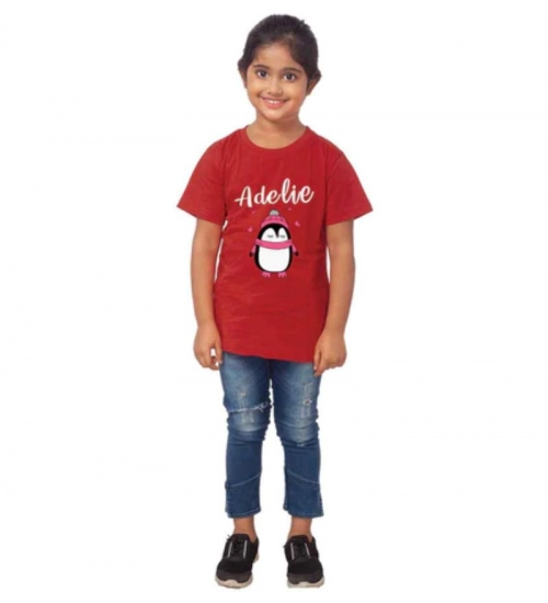 Girls Cotton Adelie Half Sleeve TShirt (Maroon)
